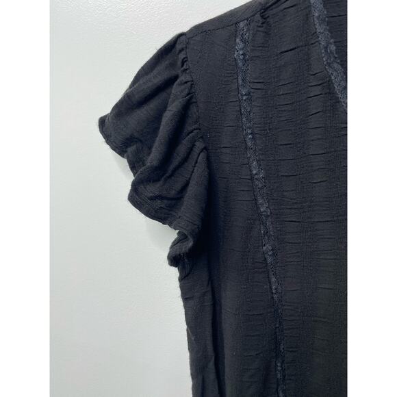 Japna Ruffled Short Cap Sleeve V Neck Peplum Blouse Pullover Black Women's Small - Picture 4 of 7